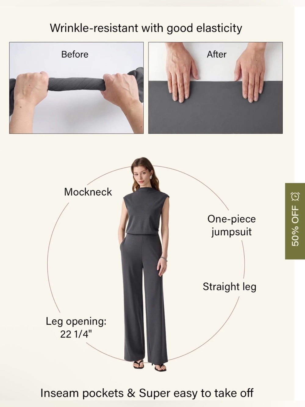 OGL Travel-Friendly Easy-to-Take-Off Jumpsuit in Forest Olive size Small. NWT - Picture 3 of 4